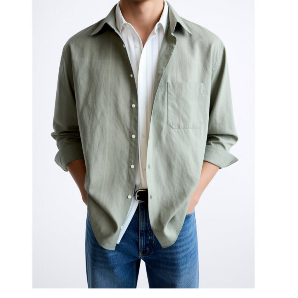 Croft & Barrow Men's Sage Green Casual Button-Down Shirt Size 16.5-17/36 (K)